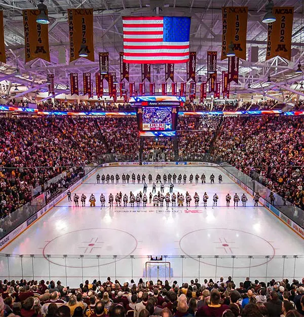Fans in seats in arena