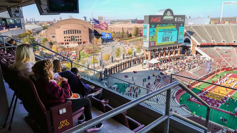 View of fans and field from a suite