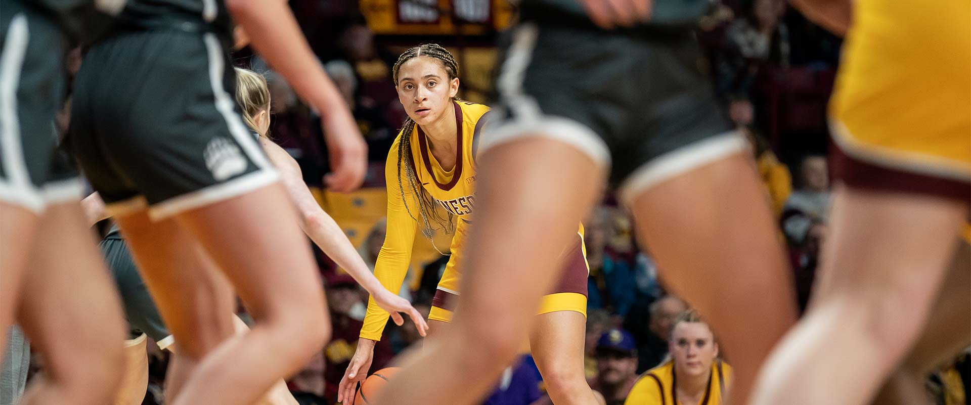 Female basketball players on the court